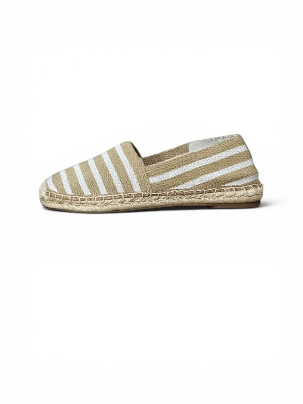 Vionic Valeri Striped Canvas Espadrille Flats Boho Slip On Shoe Tan Stripe 6